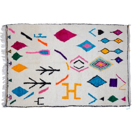 Large Azilal colorful berber carpet white background and colorful rhombus
