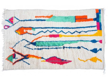 Grand tapis berbère moderne fluo en laine Azilal