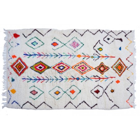 Grand tapis berbère blanc en laine Azilal à motifs colorés