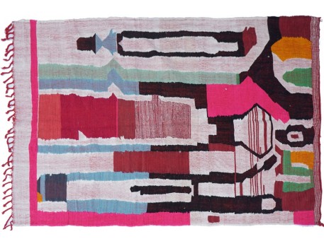 Kilim berber rug abstract patterns red pink black