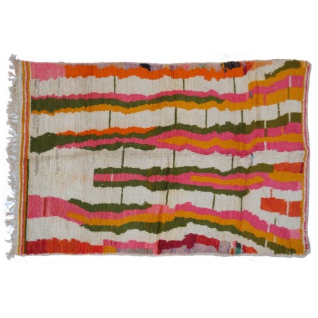 Grand tapis berbère coloré ancien Boujad orange vert jaune rose moderne