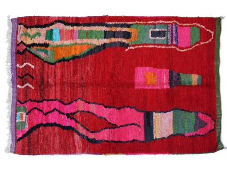 Grand tapis berbère rouge rose et vert Boujad