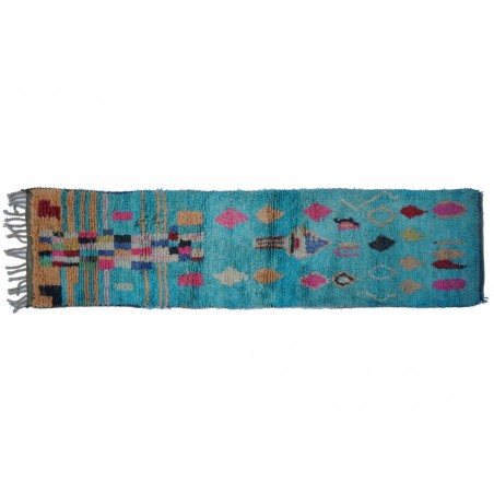 Large Vintage Boujad berber rug blue with colorful rhombus 