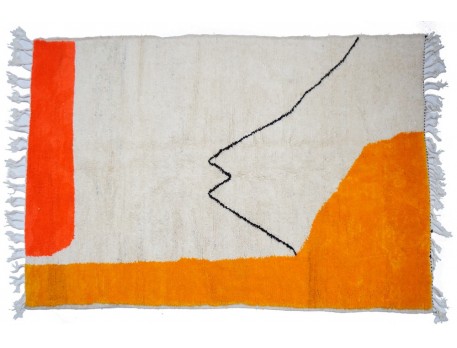 Grand tapis berbère abstrait rouge orange et beige en laine Azilal