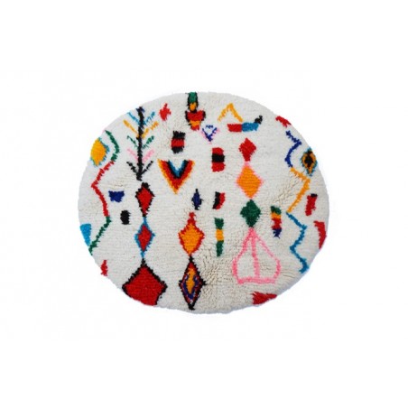 Tapis berbère rond coloré à motifs en laine Azilal