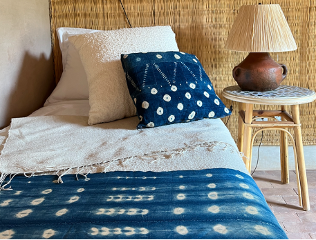 Vintage Bogolan fabric - Indigo blue with white patterns
