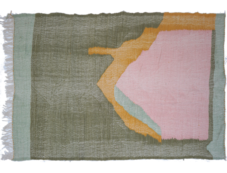 Moyen tapis Kilim en laine abstrait kaki rose clair jaune