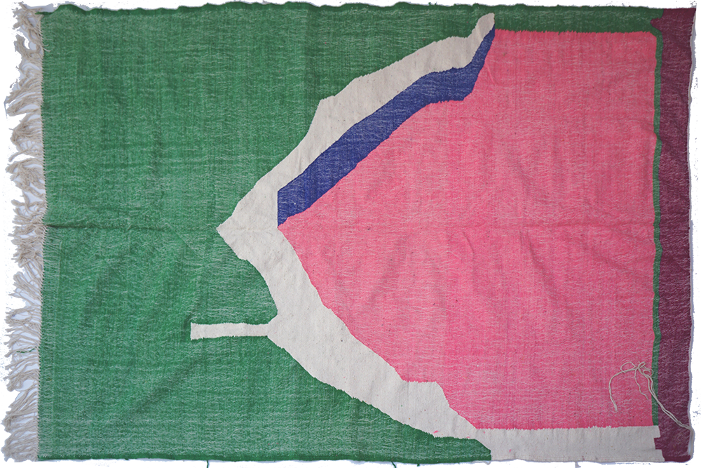 Large modern Kilim rug - Green Pink blue