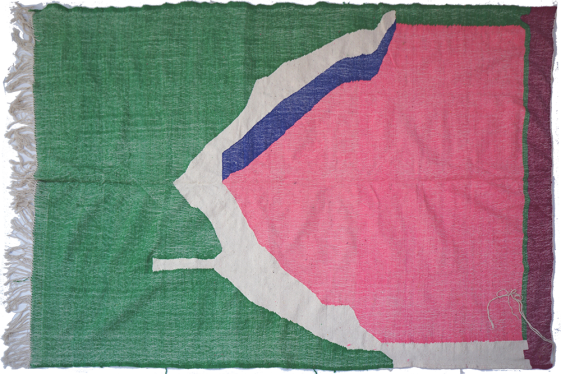 Large modern Kilim rug - Green Pink blue