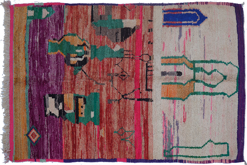 Vintage Berber carpet Boujad green purple grey red