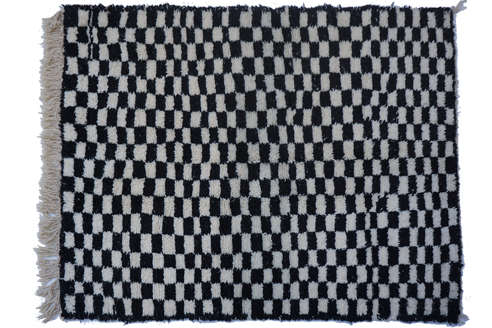 Tapis berbère Béni Ouarain damier noir et blanc en laine