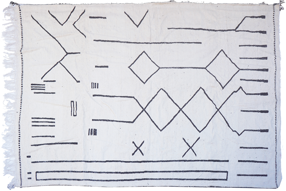 Woolen Kilim carpet black and white with abstract lines