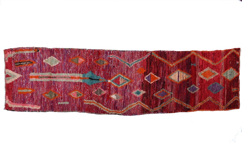 Vintage Corridor Berber carpet Boujad red and green