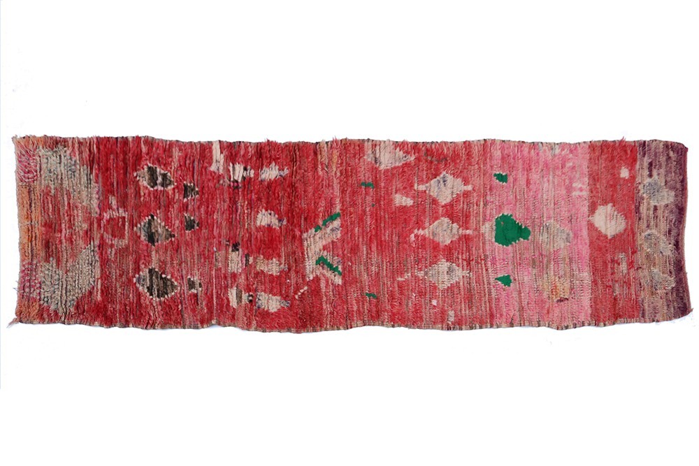 Vintage Corridor Berber rug Boujad pink and red - Handmade