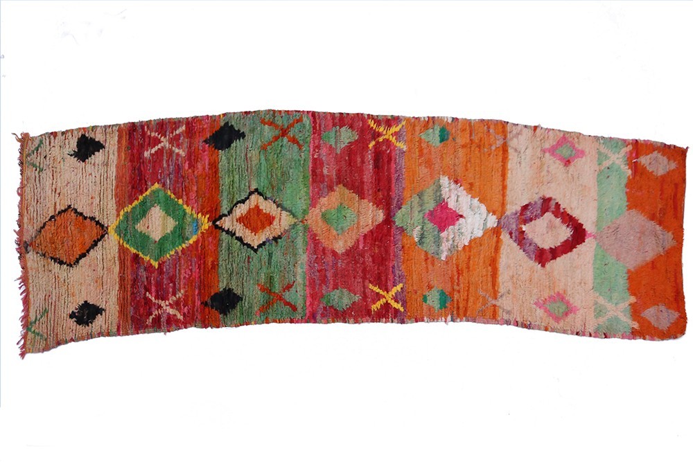 Vintage Corridor Berber rug Boujad orange red and green