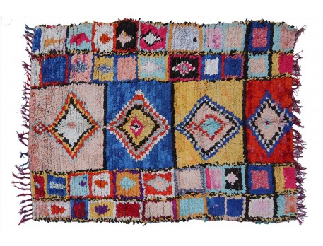Vintage boucherouite rug with colorful squares