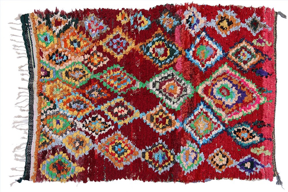 Vintage boucherouite rug with fluo diamonds