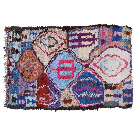 Vintage boucherouite rug purple blue and red