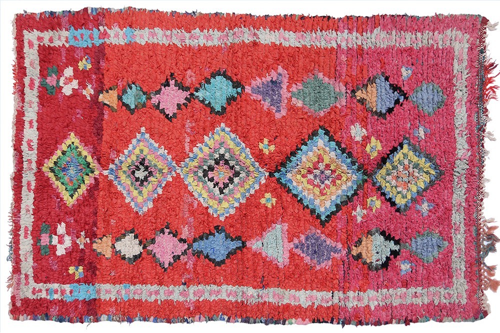 Vintage boucherouite rug red with colorful patterns