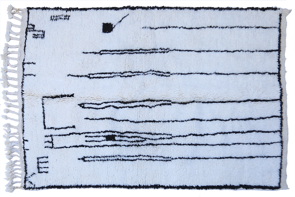 Tapis berbère Béni Ouarain contours noirs en laine