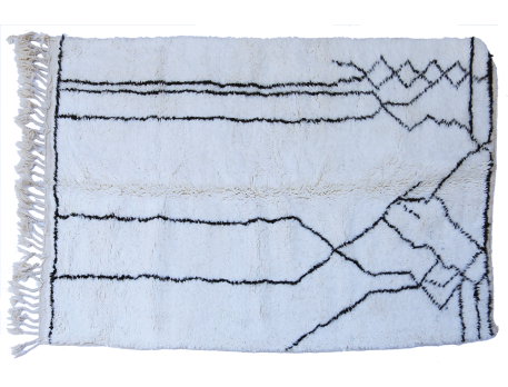 Tapis berbère Béni Ouarain en laine blanche détails noirs