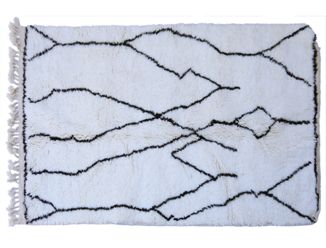 Tapis berbère Béni Ouarain en laine blanc détails noirs