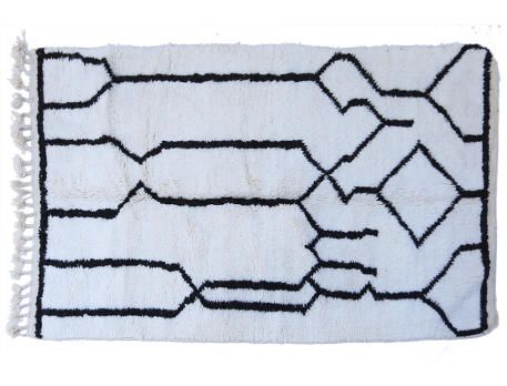 Grand tapis berbère Béni Ouarain fait-main noir et blanc