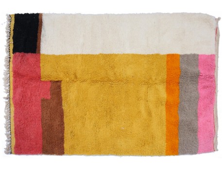 Vintage Berber carpet Boujad modern style yellow red brown black