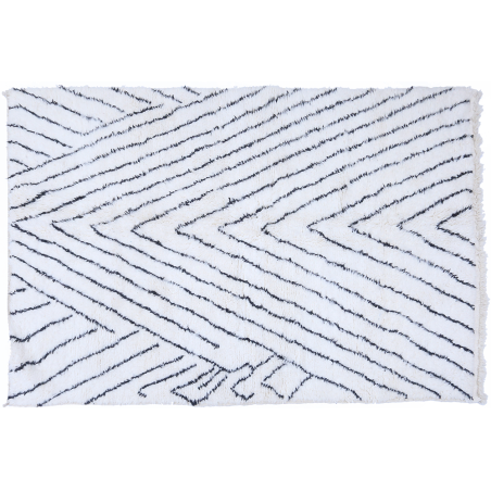 Beni Ouarain berber carpet with black herringbone in white wool 