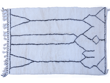 Tapis berbère Béni Ouarain moyen en laine blanche lignes noires