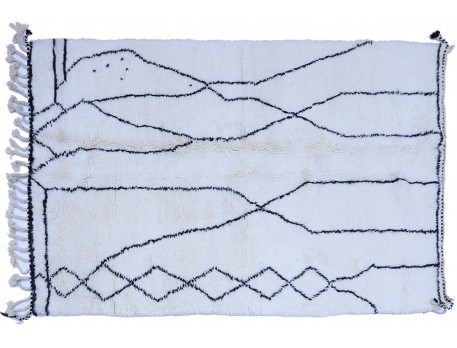 Tapis berbère Béni Ouarain 250 x 150cm à lignes géométriques noires