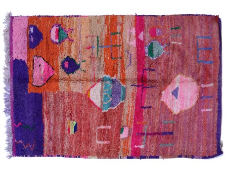 Vintage Berber carpet Boujad red, pink and purple background in wool