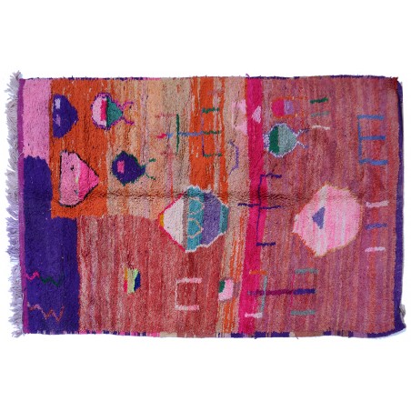 Vintage Berber carpet Boujad red, pink and purple background in wool