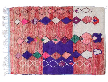 Vintage Berber carpet Boujad salmon pink, purple and colorful diamonds