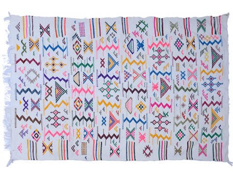 Tapis berbère Kilim en laine et motifs multicolores - Fait-main au Maroc