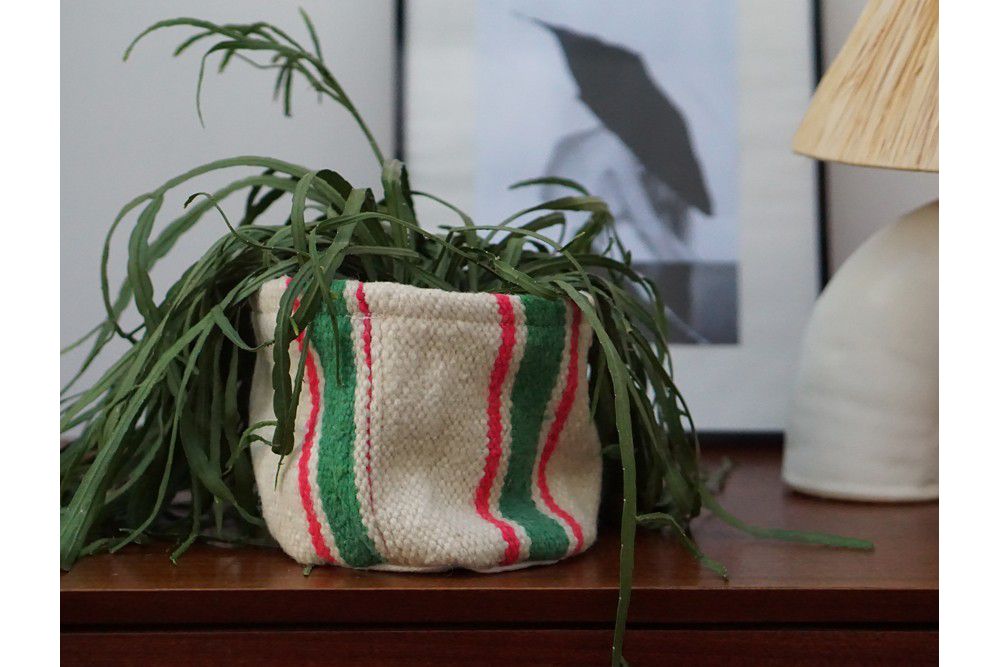 Medium berber planter handmade in Morocco. Beige and green.