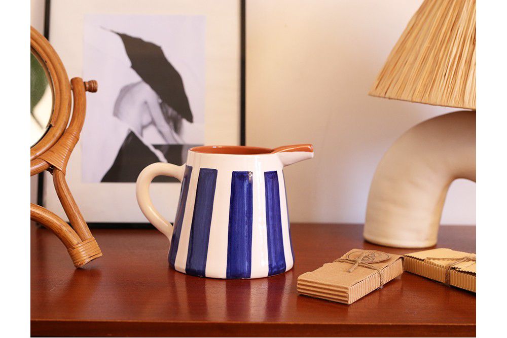 Decorative ceramic navy blue jug. Portugal.