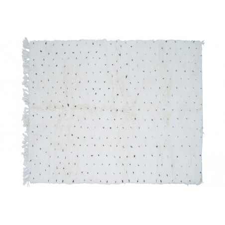 Petit tapis berbère carré Béni Ouarain - Avec pois noirs sur fond blanc