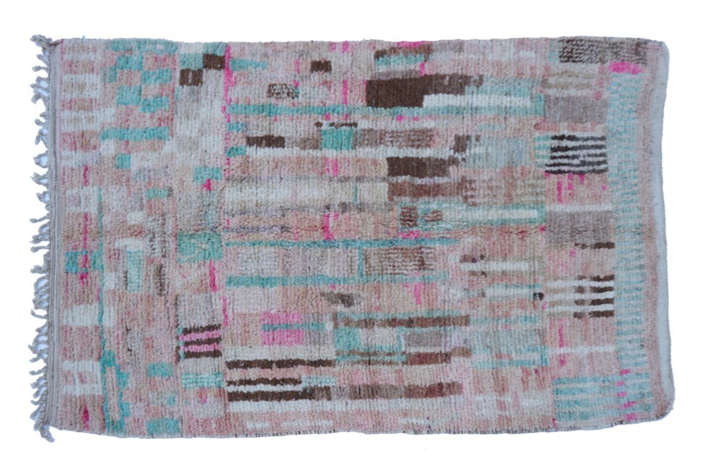 Vintage Berber carpet Boujad grey blue and purple in wool handmade