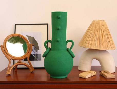 Grand vase en céramique vert. Fait-main au Maroc.