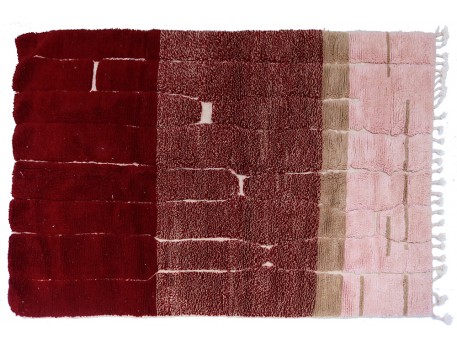 Tapis berbère Azilal tricolore bordeaux marron rose poudré en laine