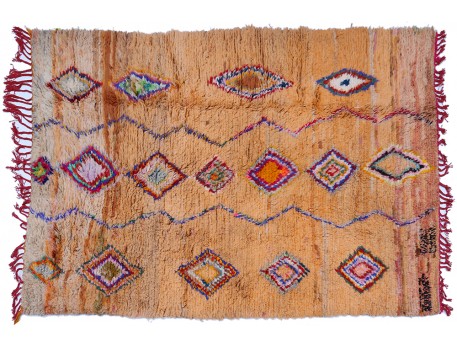 Berber carpet Azilal handmade brown colored diamonds in wool