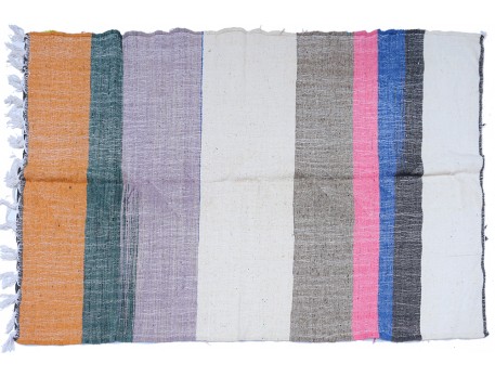 Berber carpet Kilim wool with large orange gray pink blue stripes