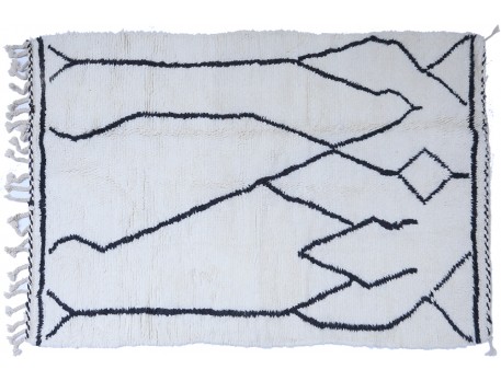 Grand tapis berbère Béni Ouarain avec traits noirs abstraits 250 x 150 en laine