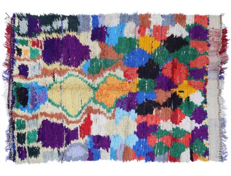 Tapis Boucherouite ancien fabriqué au Maroc multicolores - Formes abstraites