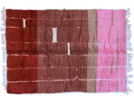 Modern hand-woven Berber Azilal carpet in red, brown and pink shades