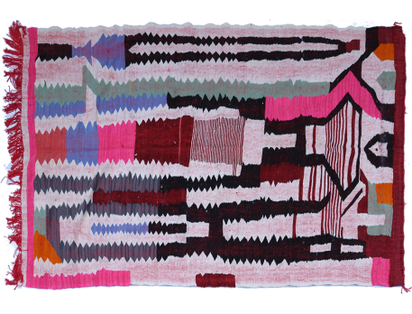 Grans tapis berbère Kilim en laine multicolor rose noir et vert