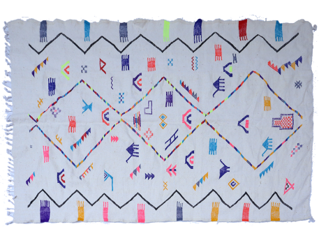 Tapis berbère Kilim en laine motifs colorés et zigs zags 