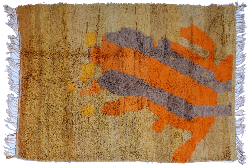 Grand tapis berbère Azilal moderne orange marron noir et beige
