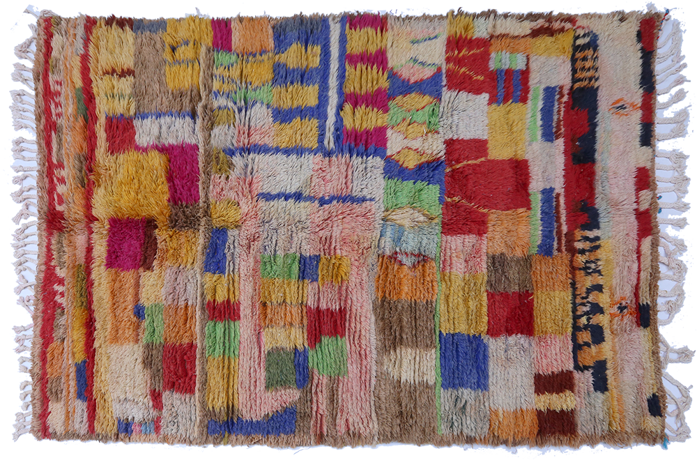 Azilal modern Berber carpet mustard yellow red green and blue